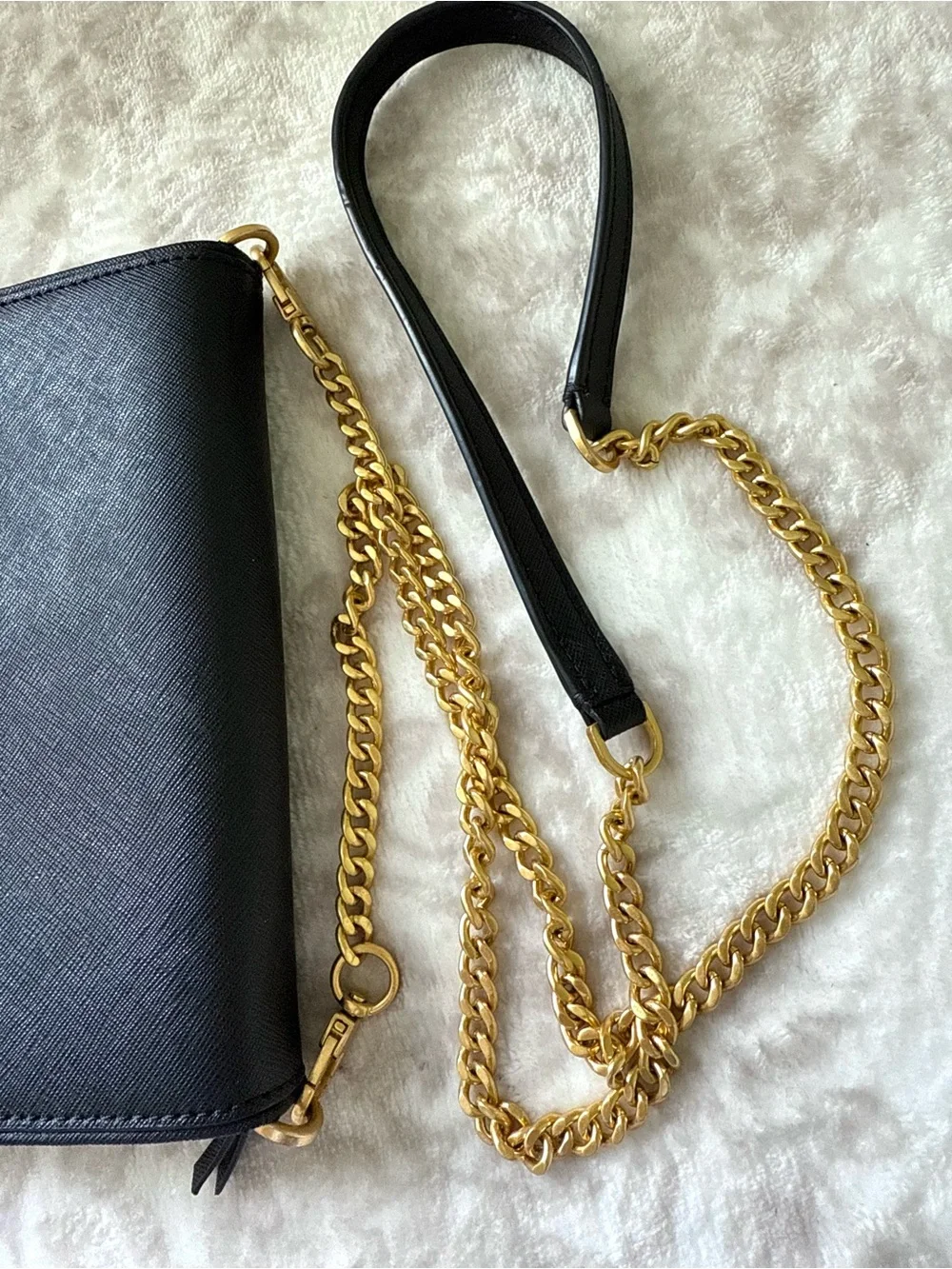 Tory Burch Emerson Chain Wallet Saffiano Leather Crossbody Bag - Black